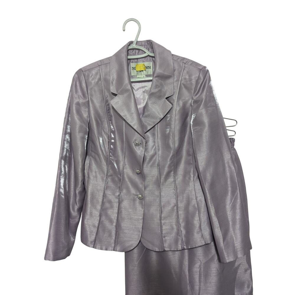 NINA MASSINI! LAVENDER PURPLE SATIN 2 PC JEWELED BUTTON SKIRT, JACKET SUIT! 10 - Picture 4 of 15